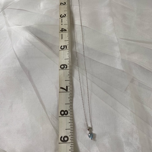 14K WHITE GOLD aquamarine and diamond heart necklace 18” REAL GOLD - Picture 11 of 15